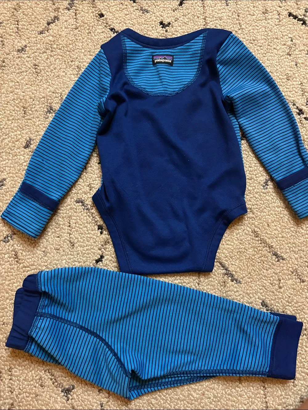 Patagonia Baby Capilene Thermal Base Layer Set Blue Stripe 18-24M EUC
